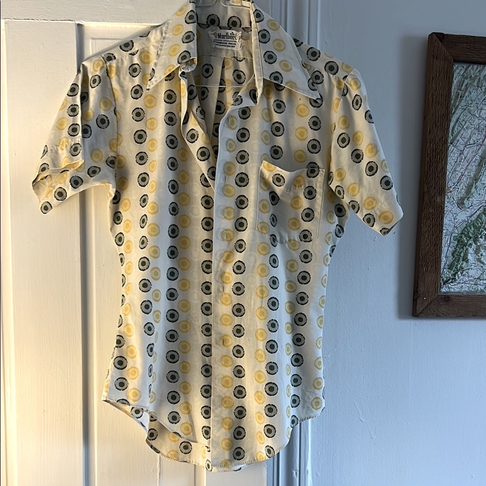 Vintage Men's Short Sleeve Shirt - Yellow and Green Pattern